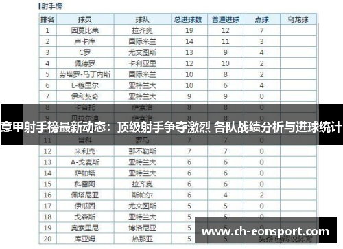意甲射手榜最新动态：顶级射手争夺激烈 各队战绩分析与进球统计