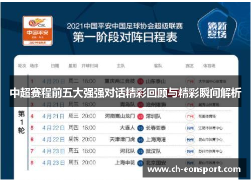 中超赛程前五大强强对话精彩回顾与精彩瞬间解析